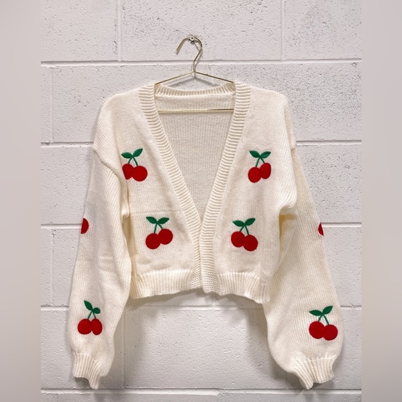 Love Tree Cherry Embroidered Knit Cardigan - Picture 4 of 10